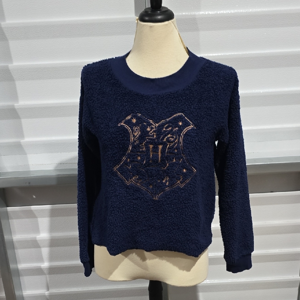 Women's Harry Potter Navy Fleece Pajama Top with Embroidered Crest Size Medium